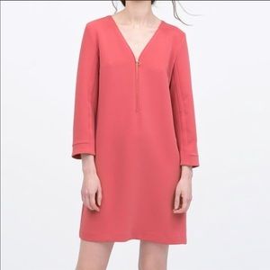 Zara Pink Zip Front Shift Dress Small